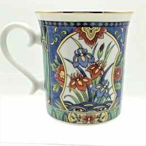 SEIZAN Fine‎ China Cup Mug Japan Boho Style Vibrant Colors Gold Accents Vintage